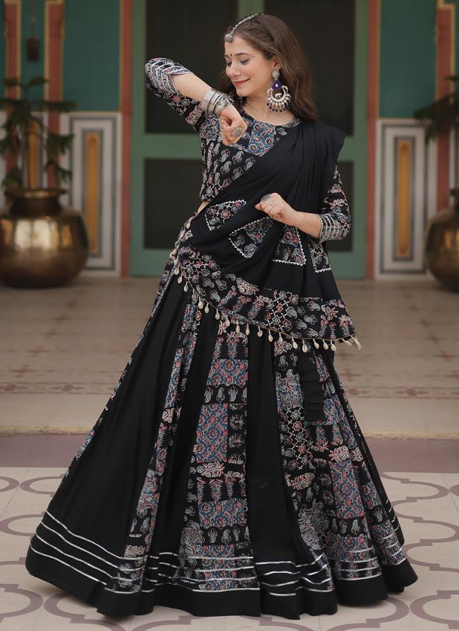 Rayon  Black Navratri Wear Printed Readymade Lehenga Choli